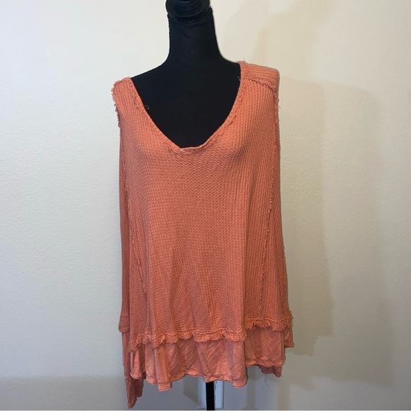 Free People We the Free laguna top waffle knit slouchy Orange/Coral Size Medium - Picture 1 of 9